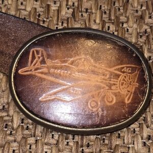 Ag Cat Crop Duster Buckle With Braided Brown Leather Belt